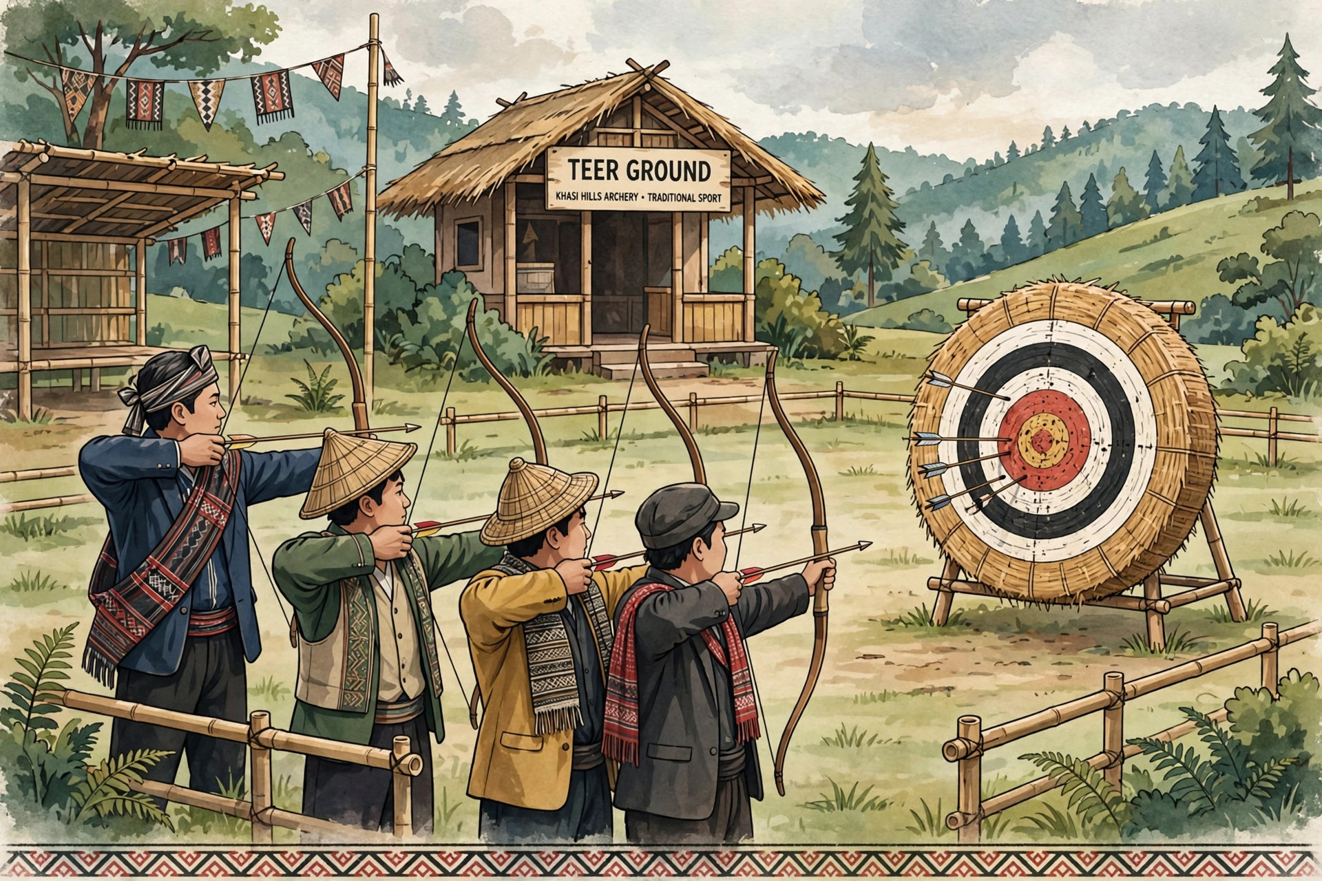 Teer archers shooting arrows at the target before the result is counted